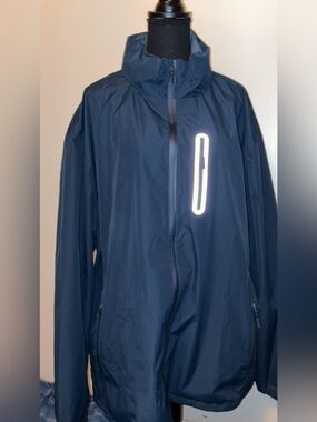 Men's Navy Blue Windbreaker Jacket - Lightweight Hooded Shell